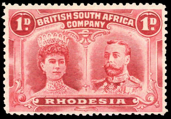 Rhodesia 1910-13 1d deep bright carmine perf 13½