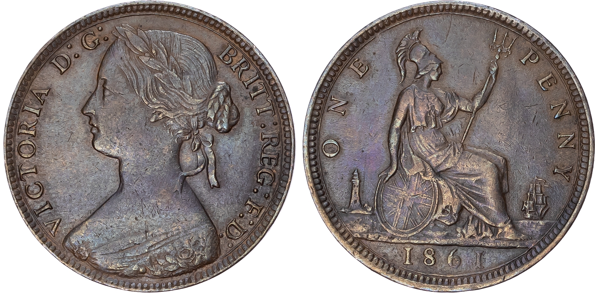 Victoria (1837-1901), Bronze Penny, 1861, F.18 R13