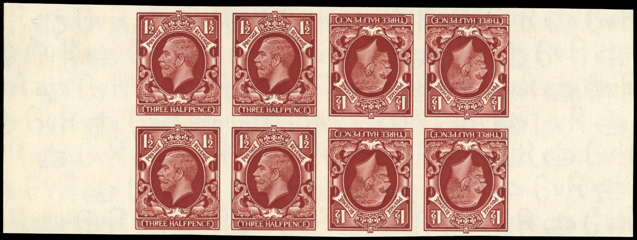 GB SG 441 1934 1½d booklet panes tête-bêche imprimaturs