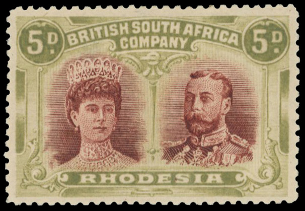 † 5d lake-brown and olive SG 143, position 21 mint