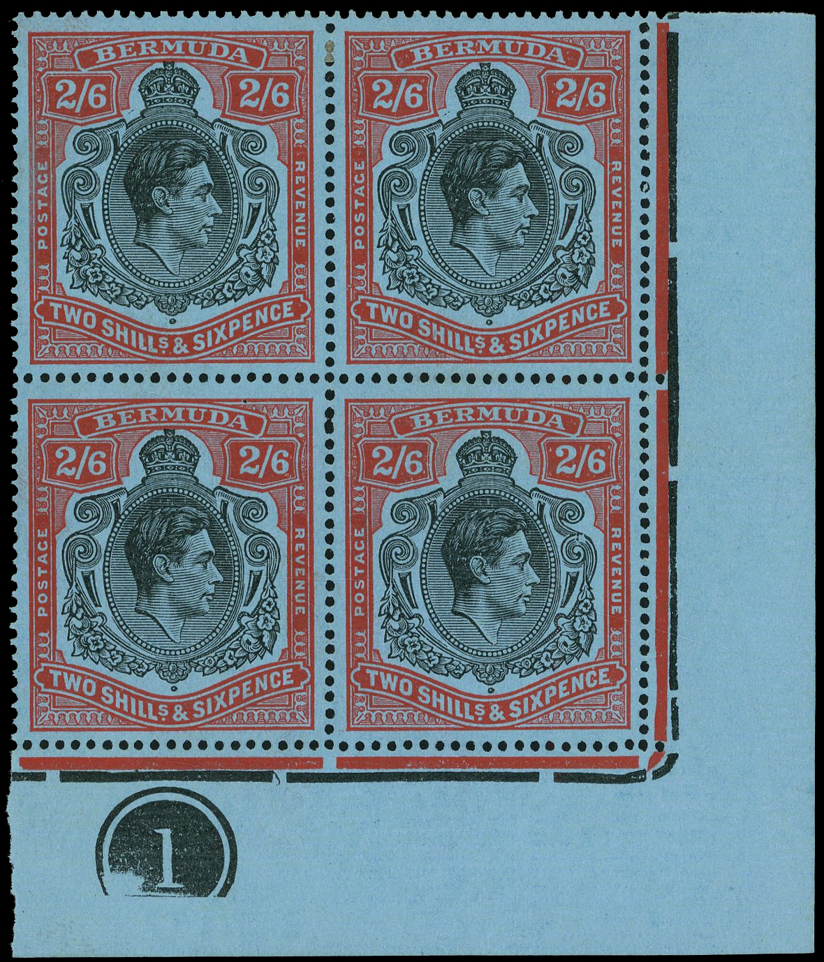 Bermuda SG 117b, be Plate block mint