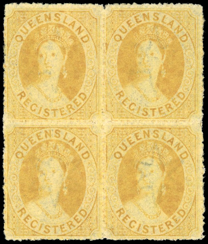 Queensland SG 20 1860-1 (6d) REGISTERED block mint