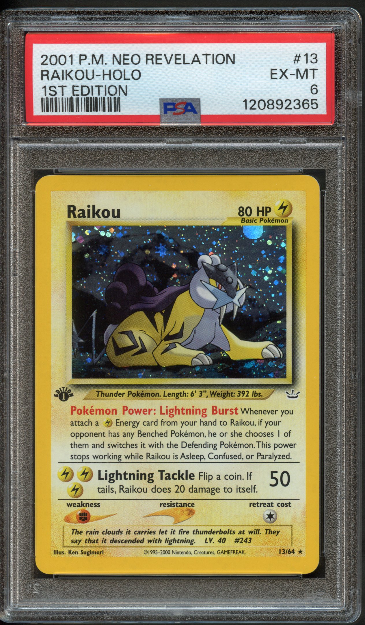 PSA 6 Raikou 1st Edition Holo - Neo Revelation #13