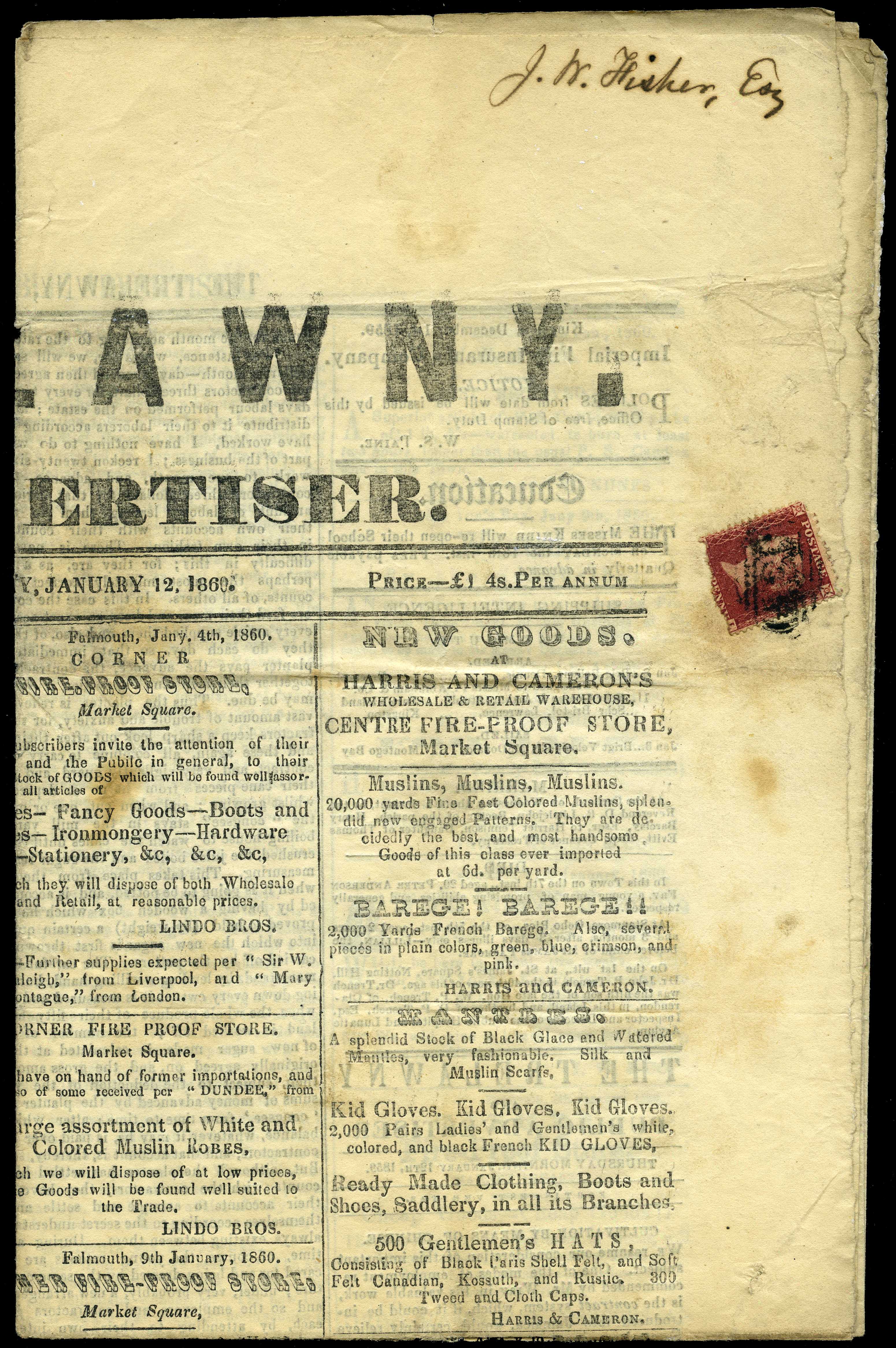 GB USED ABROAD: 1860 The Trelawny...