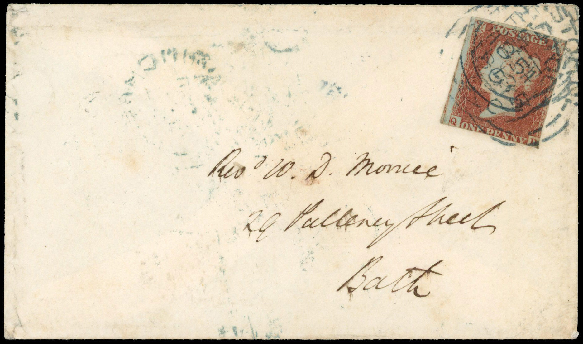 1841 1d Red-brown. Envelope bearing 1841 imperforate re-brown (SG8, QD) Bristol datestamps
