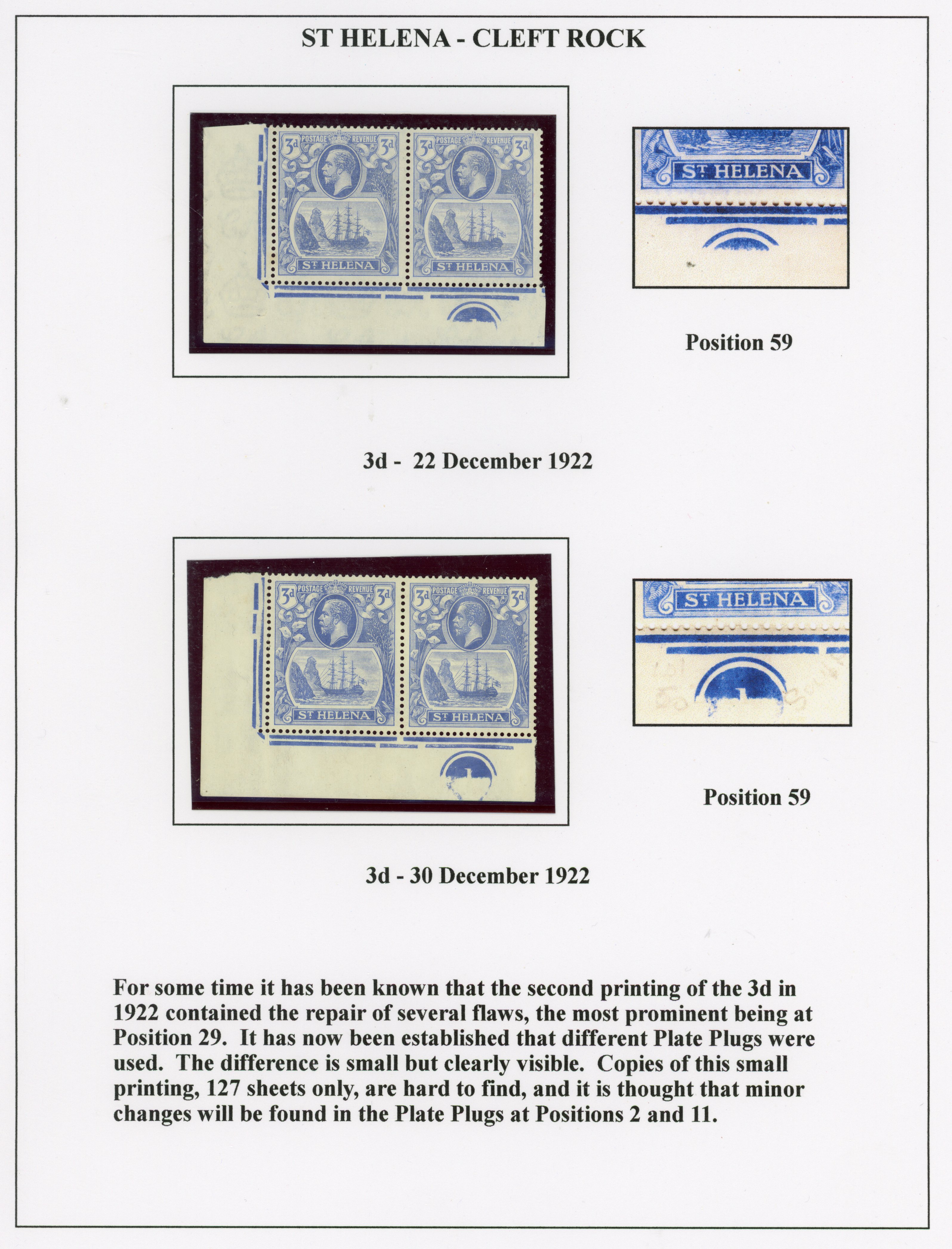 St Helena SG 101c Plate pairs mint