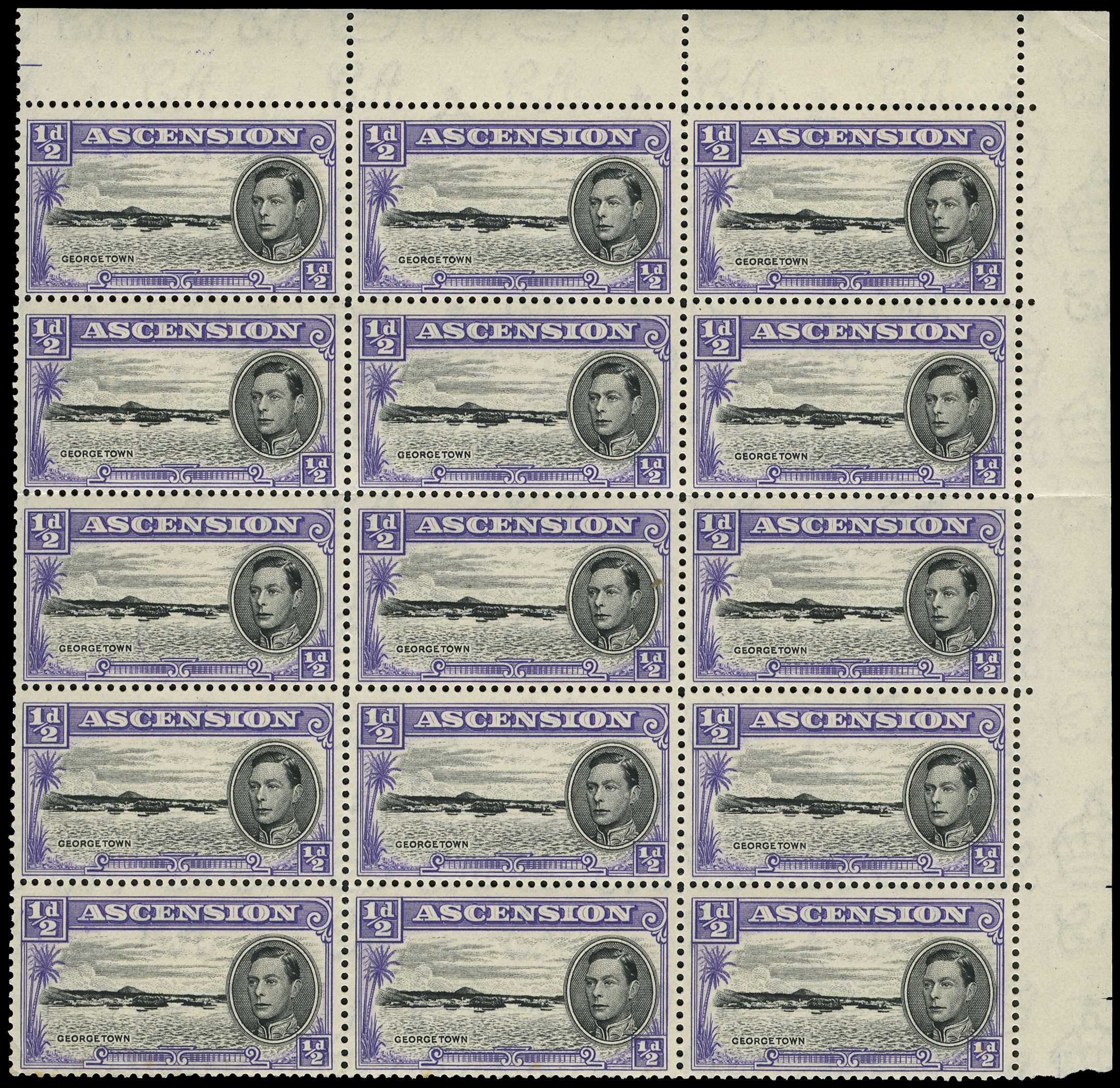 1944 ½d perf 13 top right corner block of...