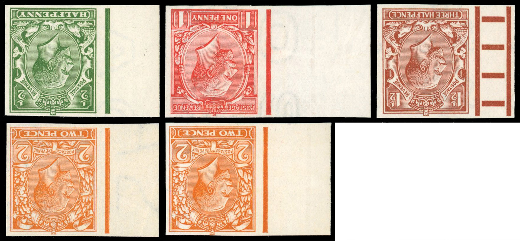 Great Britain 1913 ½-2d, Set of Five, BPMA Imprimatur, SG 351/70