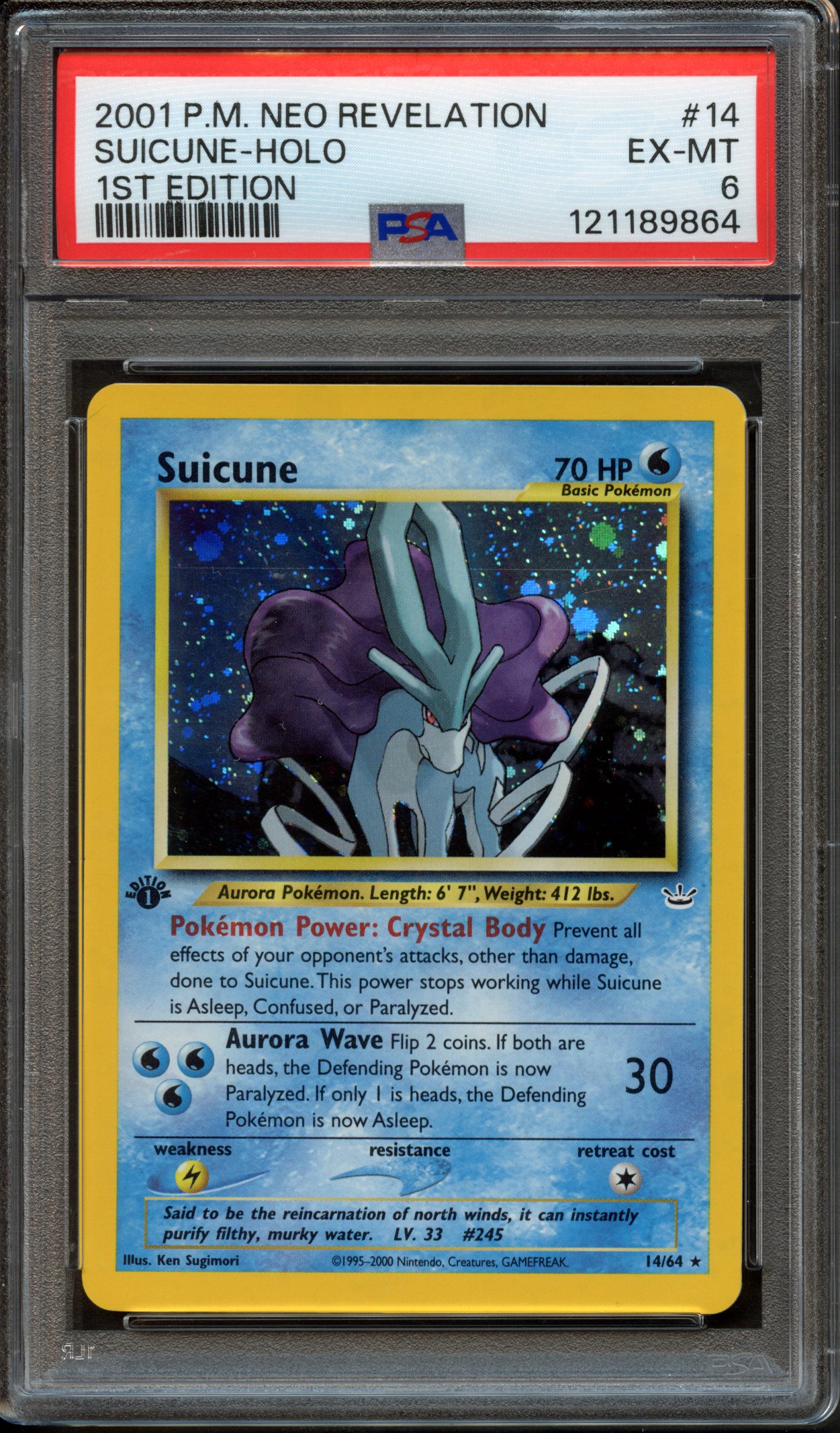 PSA 6 Suicune 1st Edition Holo - Neo Revelation #14