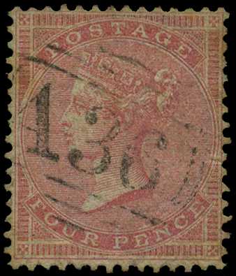 GB USED ABROAD: 1857 4d rose cancelled with...