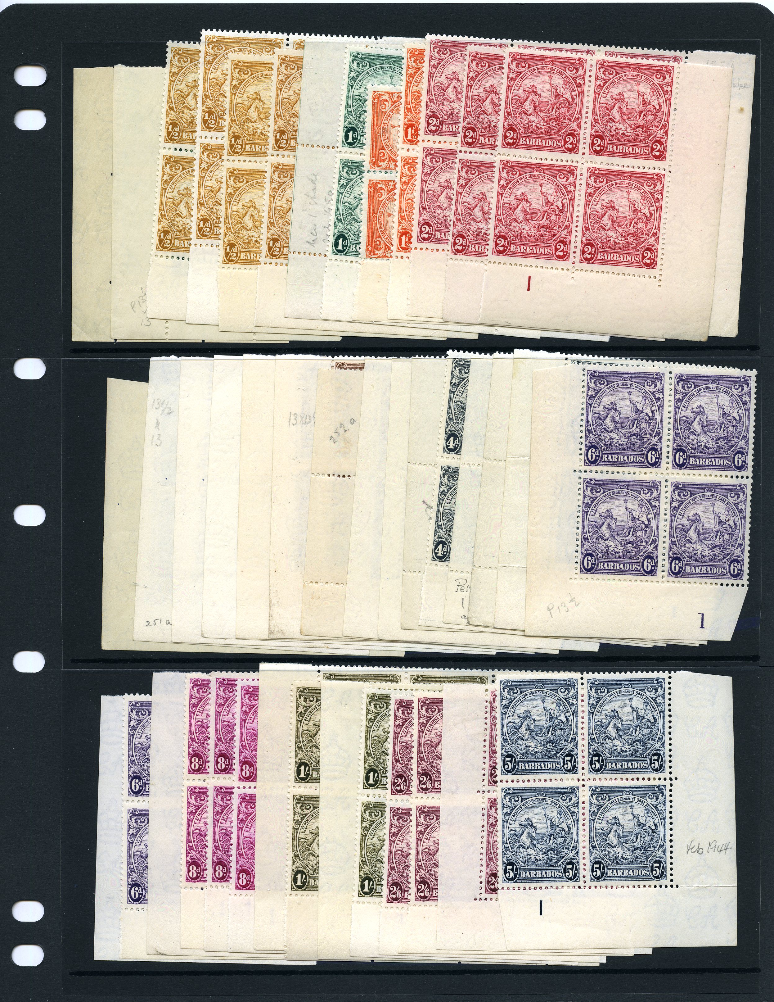 1938-47 set Plate blocks, either lower left...