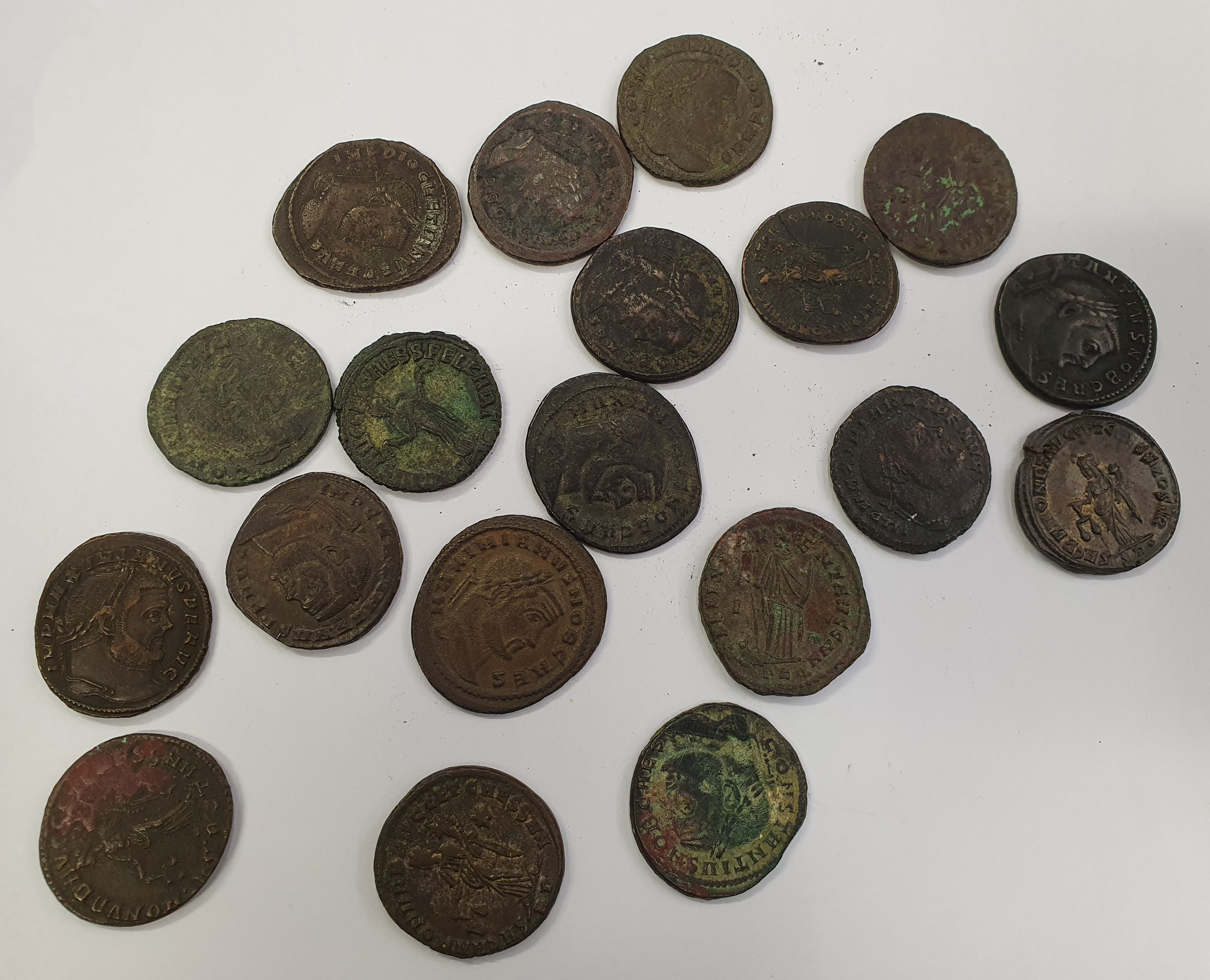 Group of 19 Tetrarchy AE Folles. Various mints.