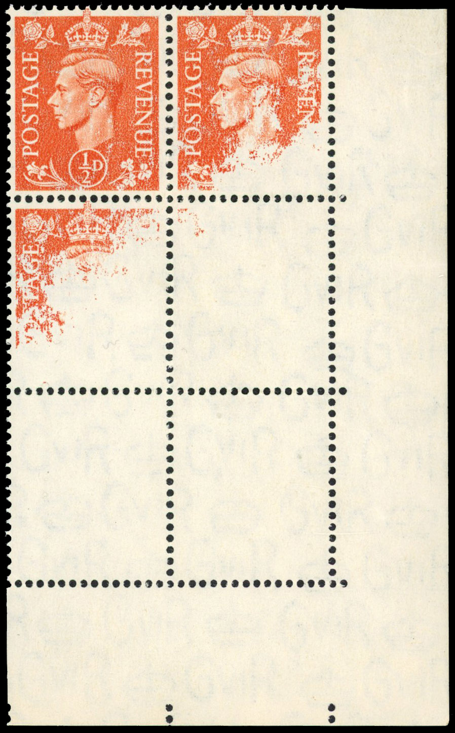 1951 ½d Pale orange dry print block mint (SG503)