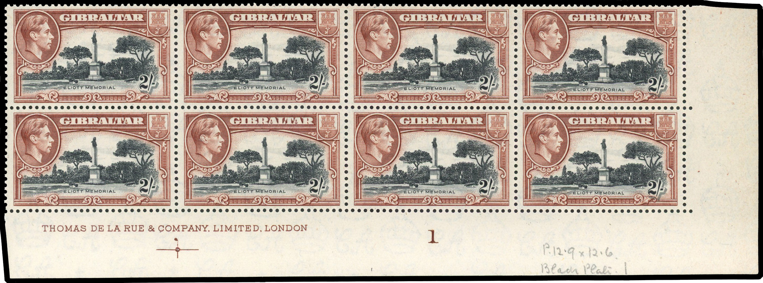 Gibraltar SG 128bb imprint and Plate block mint