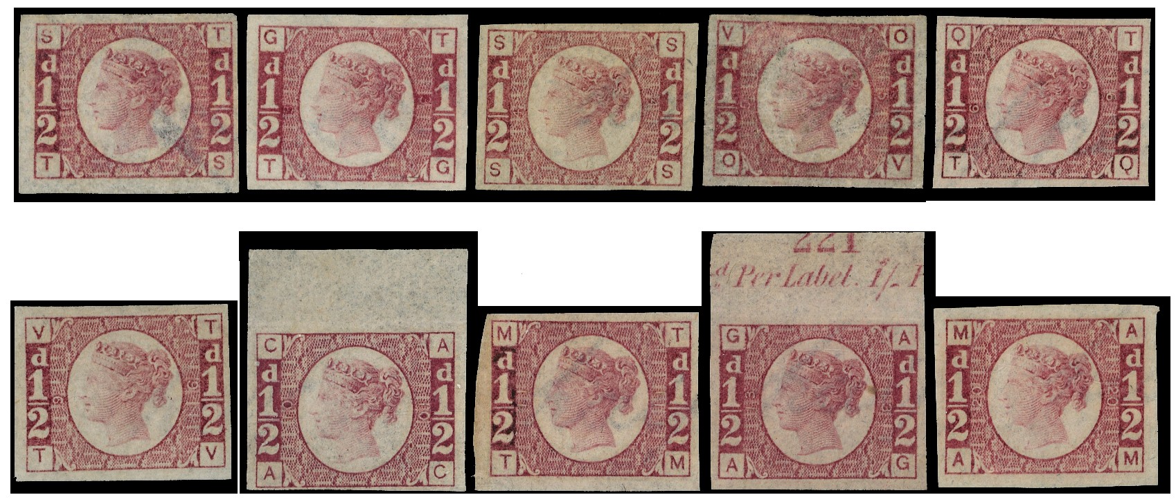 1870 ½d Rose-red group of ten imprimaturs