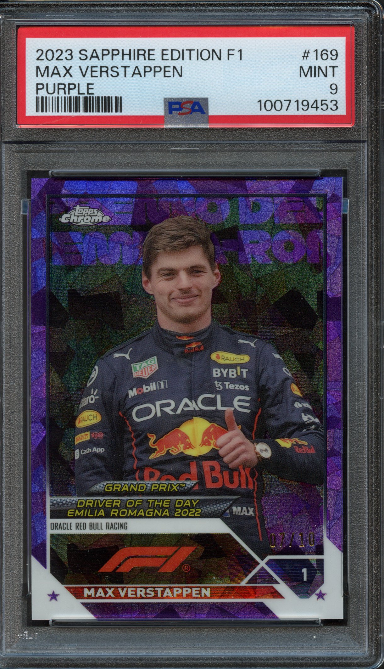 <p>PSA 9 2023 Topps Chrome Sapphire Edition F1 Max Verstappen #169 Purple</p>
