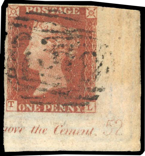 1841 1d Red-brown Pl.52. Used corner plate example