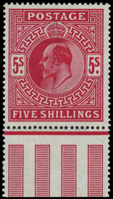 1911 5/- carmine, lower marginal, fresh...