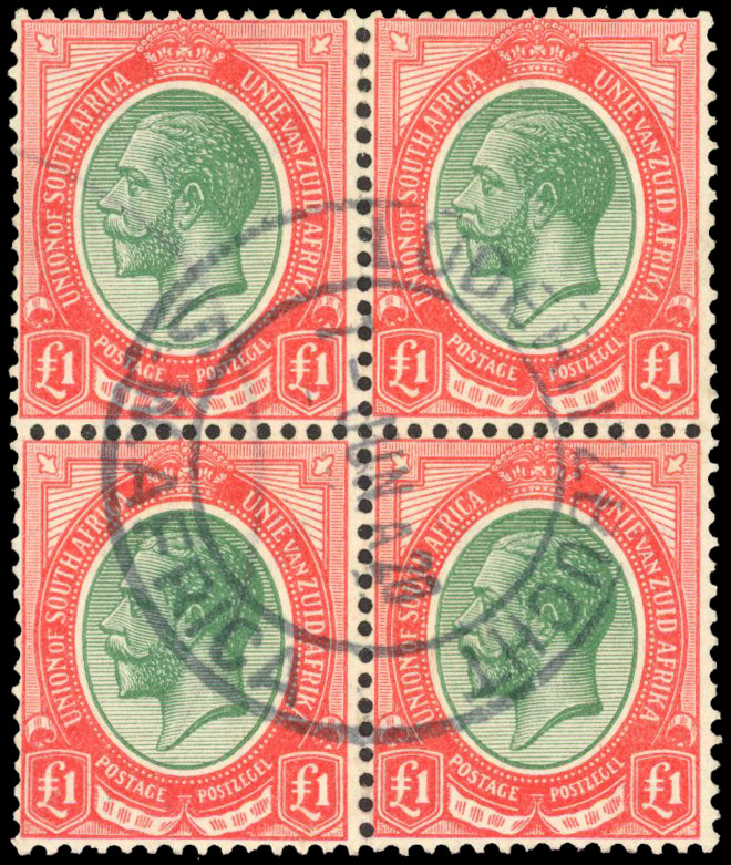 South West Africa 1913-24 £1 block of 4 used