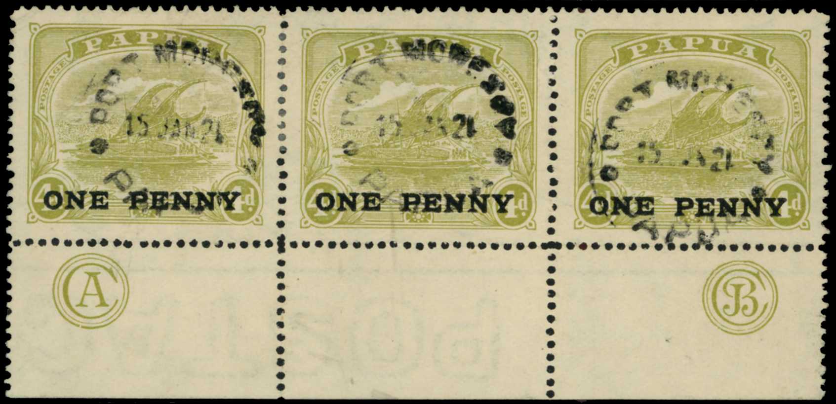 1917 1d on 4d pale olive-green, variety Wmk...