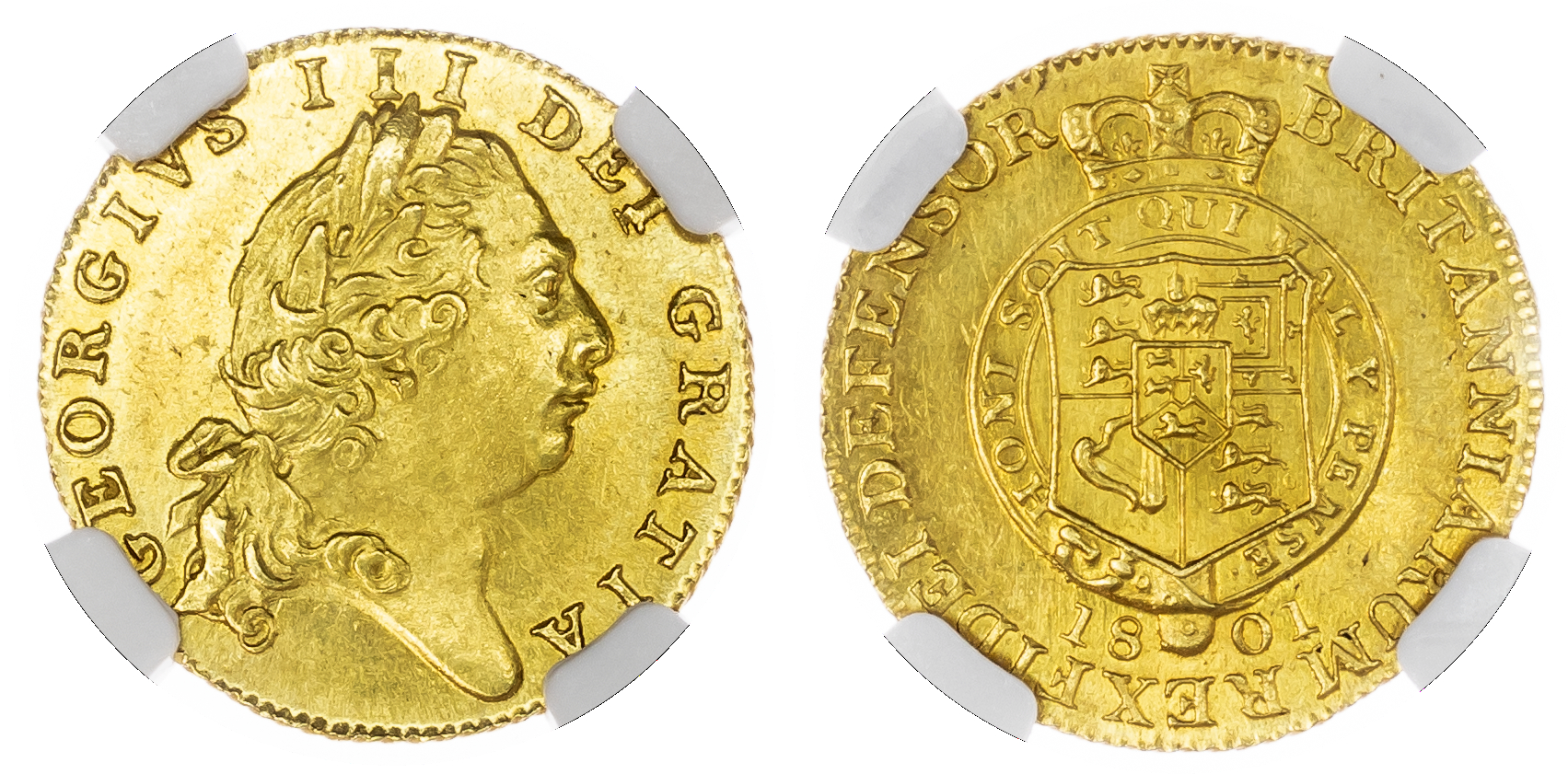 George III (1760-1820), 'Garter' Half-Guinea, 1801, sixth laureate head right, rev. crowned Garter shield, edge milled, (EGC