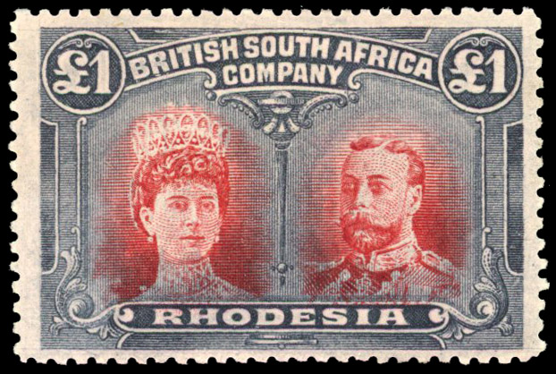 Rhodesia 1910-13 £1 (scarlet) deep rose-red and grey-black perf 14