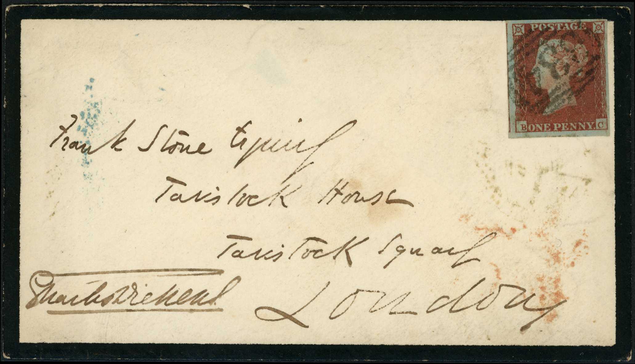 1851 mourning envelope to Tavistock House,...