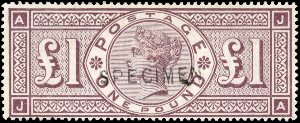 GB: 1888 wmk Three Orbs, £1 brown-lilac (JA), mint large part og overprinted ‘SPECIMEN’ (type 11)
