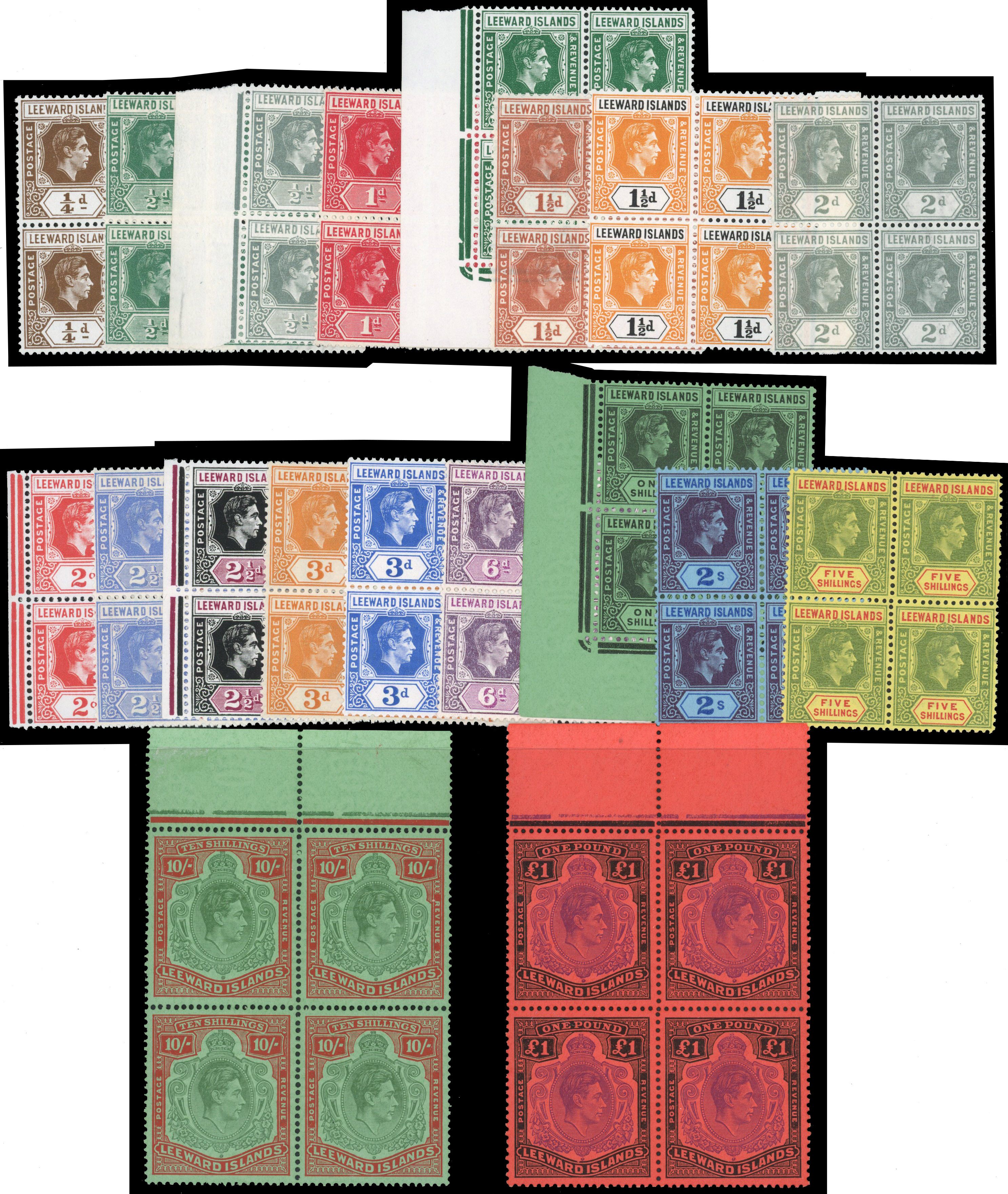 Leeward Islands SG 95a-114c blocks mint