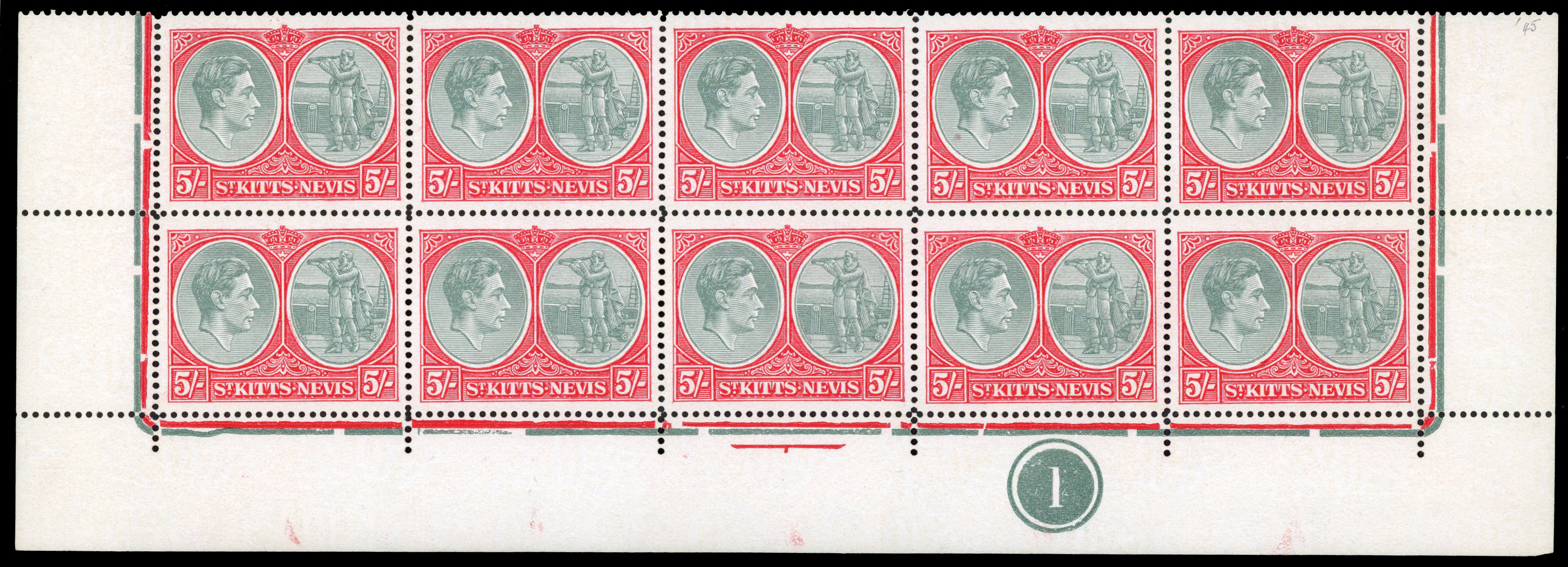 St Kitts-Nevis SG 77ba, bc Plate block mint
