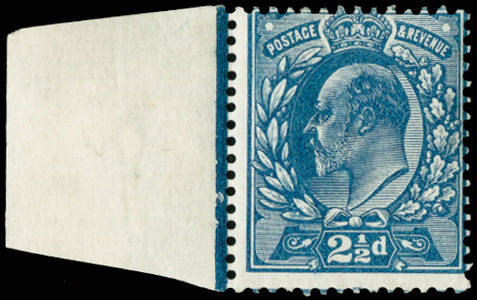 Great Britain 1901 2½d Colour trial. Very fine unused o.g. left hand marginal example printed in deep blue on Crow…