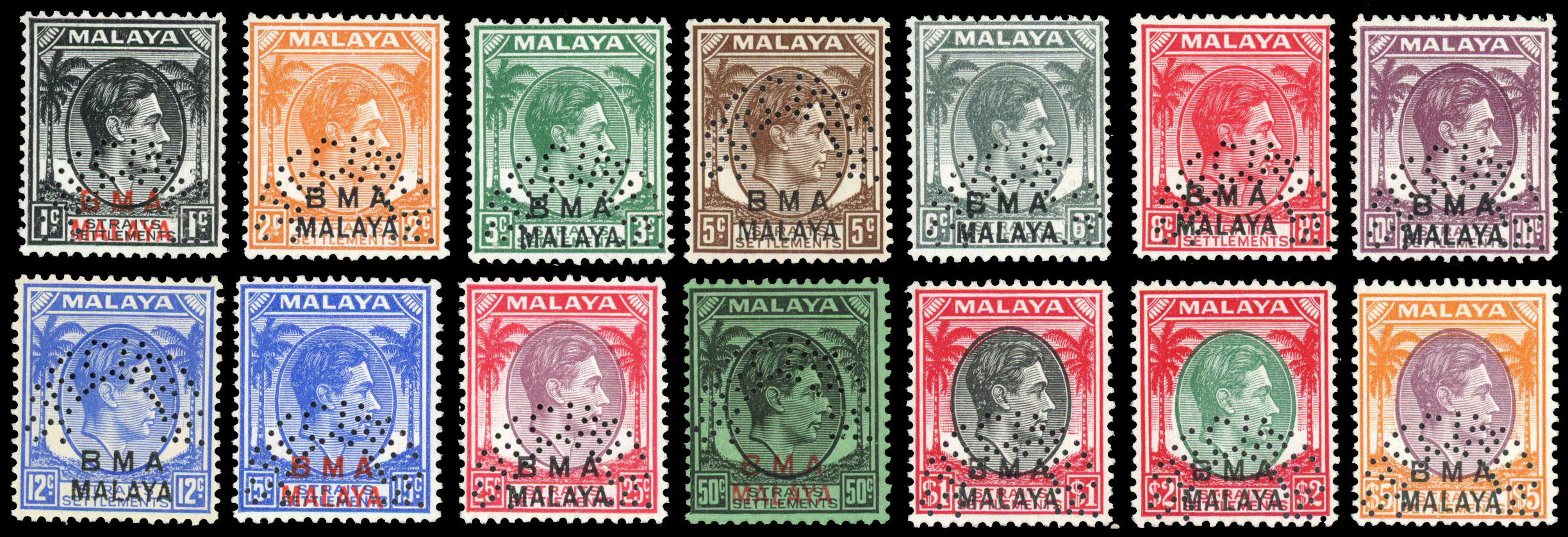 Malaya BMA SG 1bs-18s Specimens