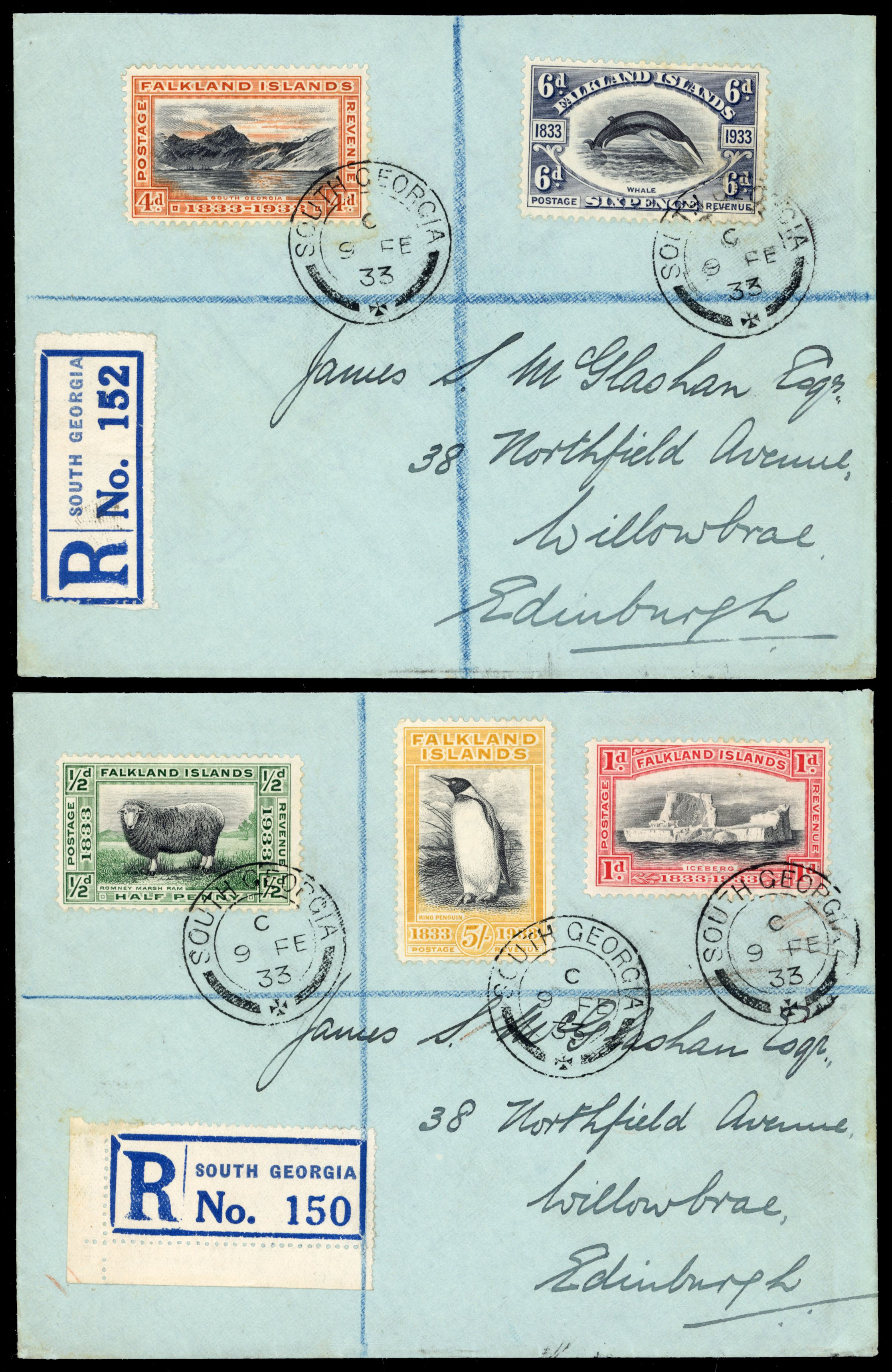 FID SG Z54-63 Centenary to 5s used at South Georgia covers