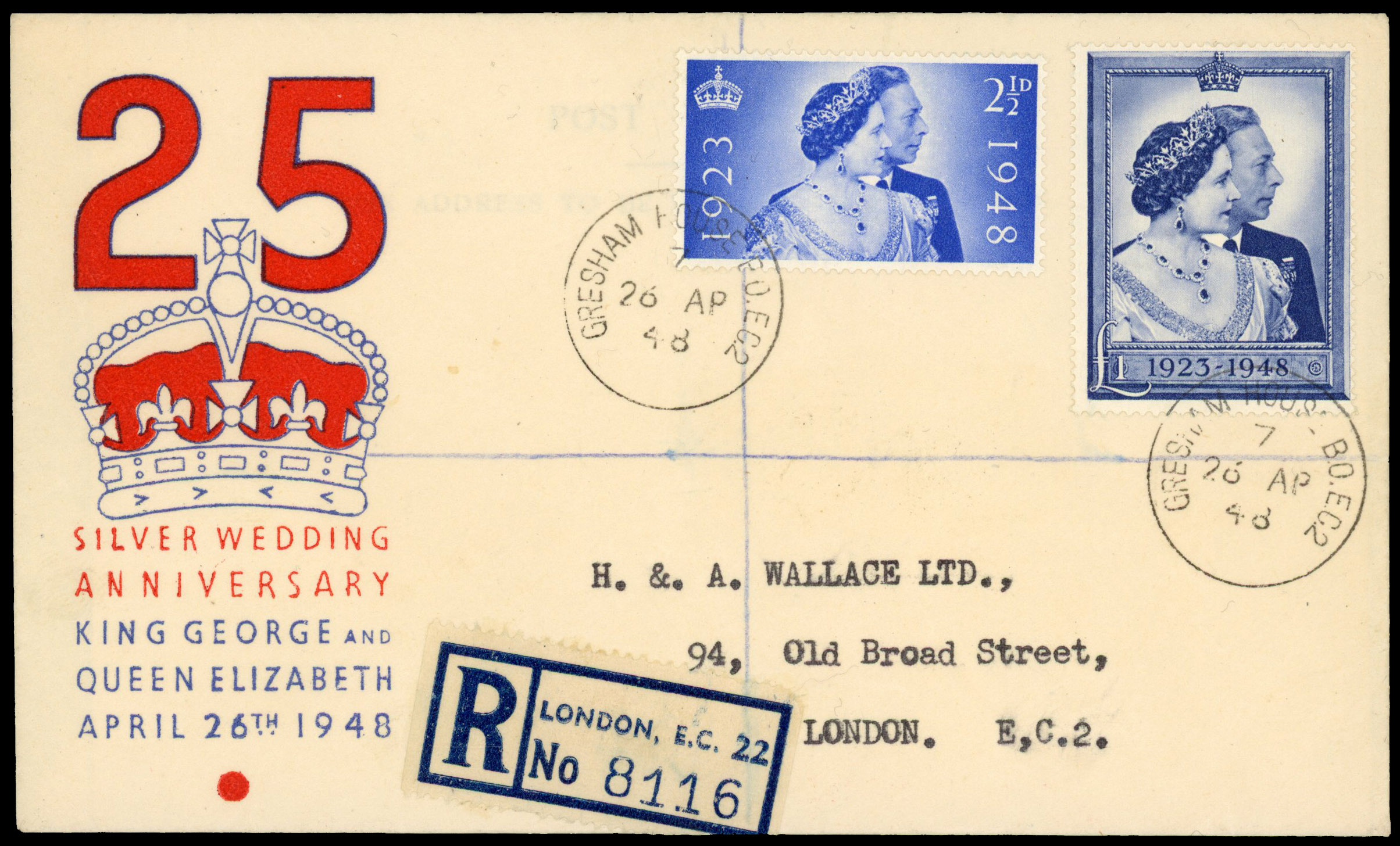 1948 2½d-£1 Royal Silver Wedding.FDC