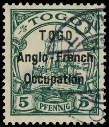 1914 5pf green (1st setting) with narrow 'O's...