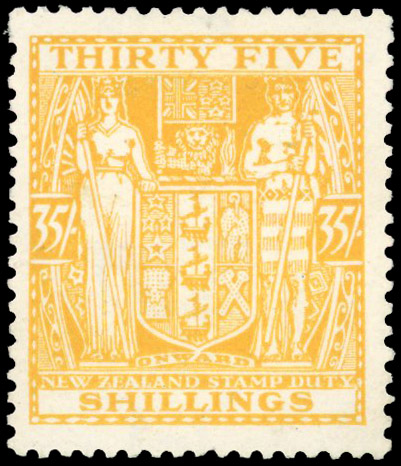 New Zealand 1931-40 Arms postal fiscal 35s orange-yellow Cowan paper