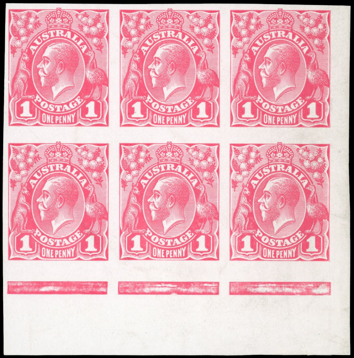 Australia KGV Perkins Bacon plate proof 1d in block of six SG 21var 