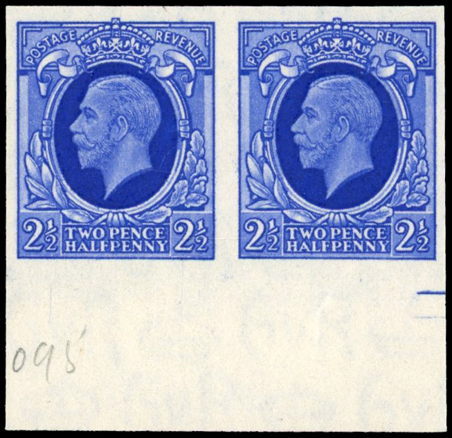 Great Britain 1935 2½d Bright blue, Horizontal Pair, BPMA Imprimatur, SG 443