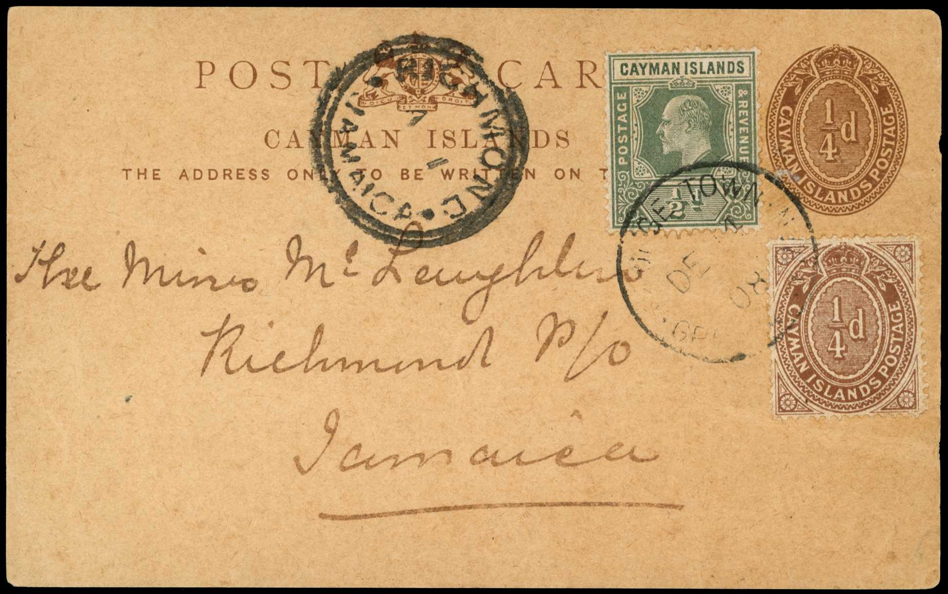 1908 ¼d Postal Card uprated with ¼d brown and...