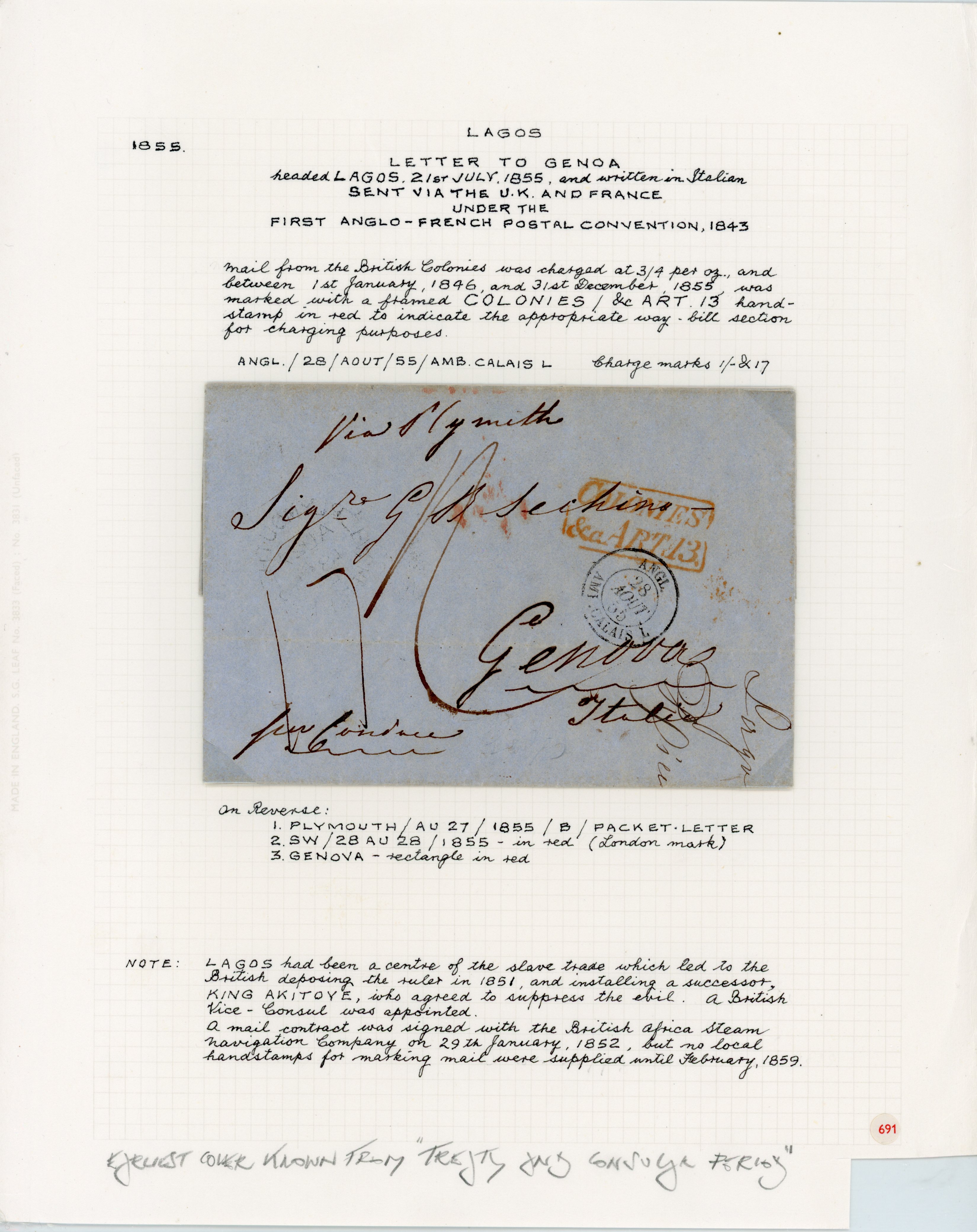 Nigeria 1855 entire letter to Genoa