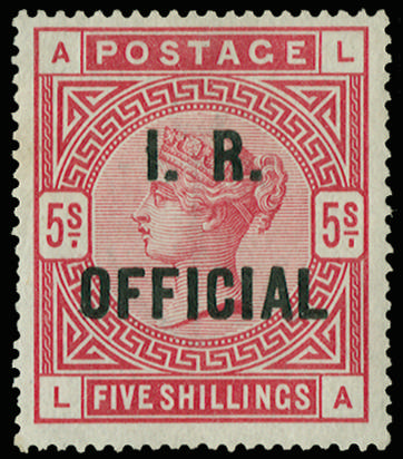 GB SG O9b 1890 I.R. OFFICIAL 5s rose, blue-black overprint mint