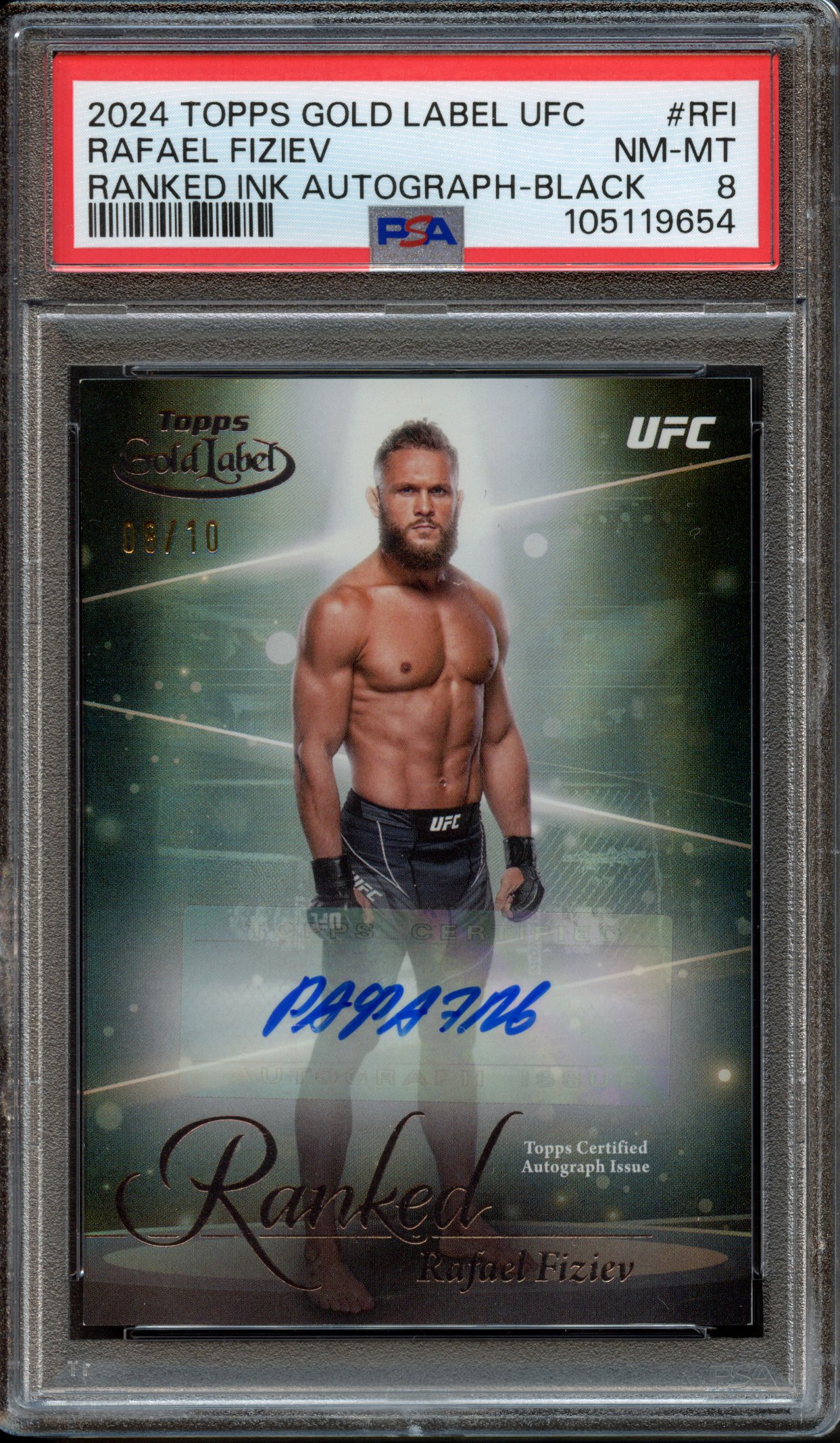 PSA 8 Topps Gold Label UFC Rafael Fiziev Ranked Ink Autograph Black 8/10