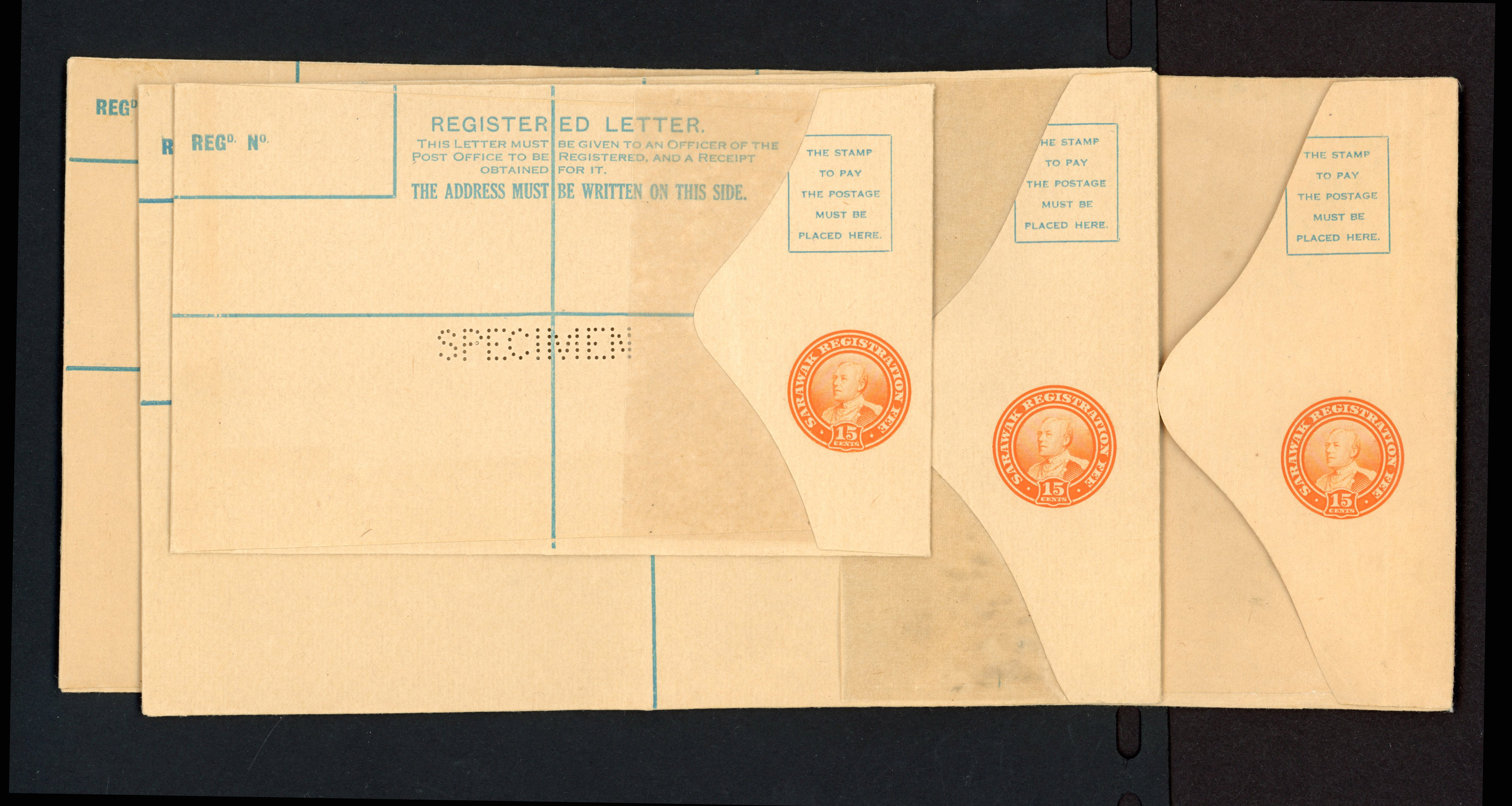 Sarawak Postal Stationery 1935 Reg. envelope Specimens