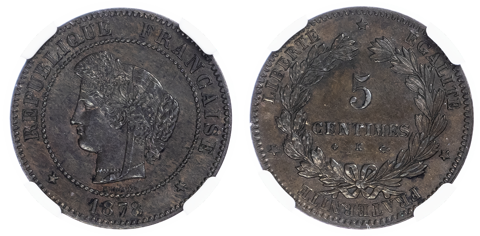 France. Third Republic Æ 5 Centimes. 1878K.  