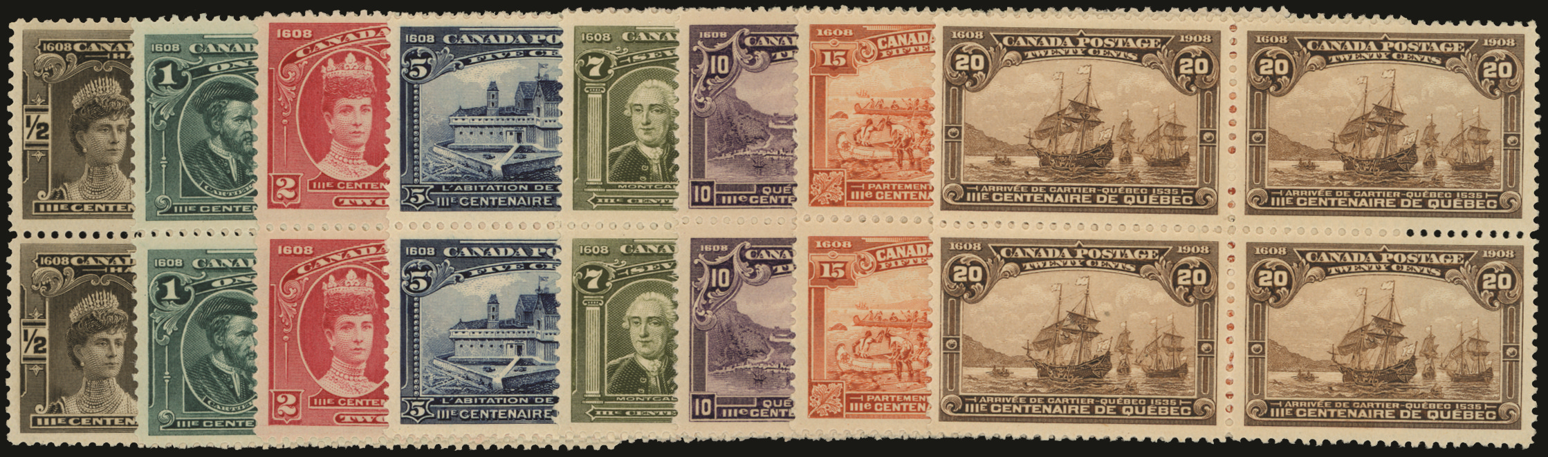 Canada 1908 Quebec set in blocks of four lpog 