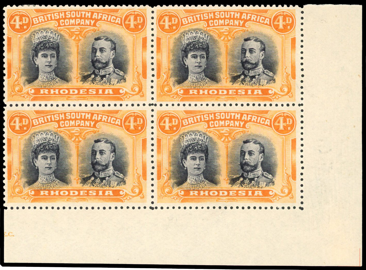 SG 138 4d greenish black and orange block mint