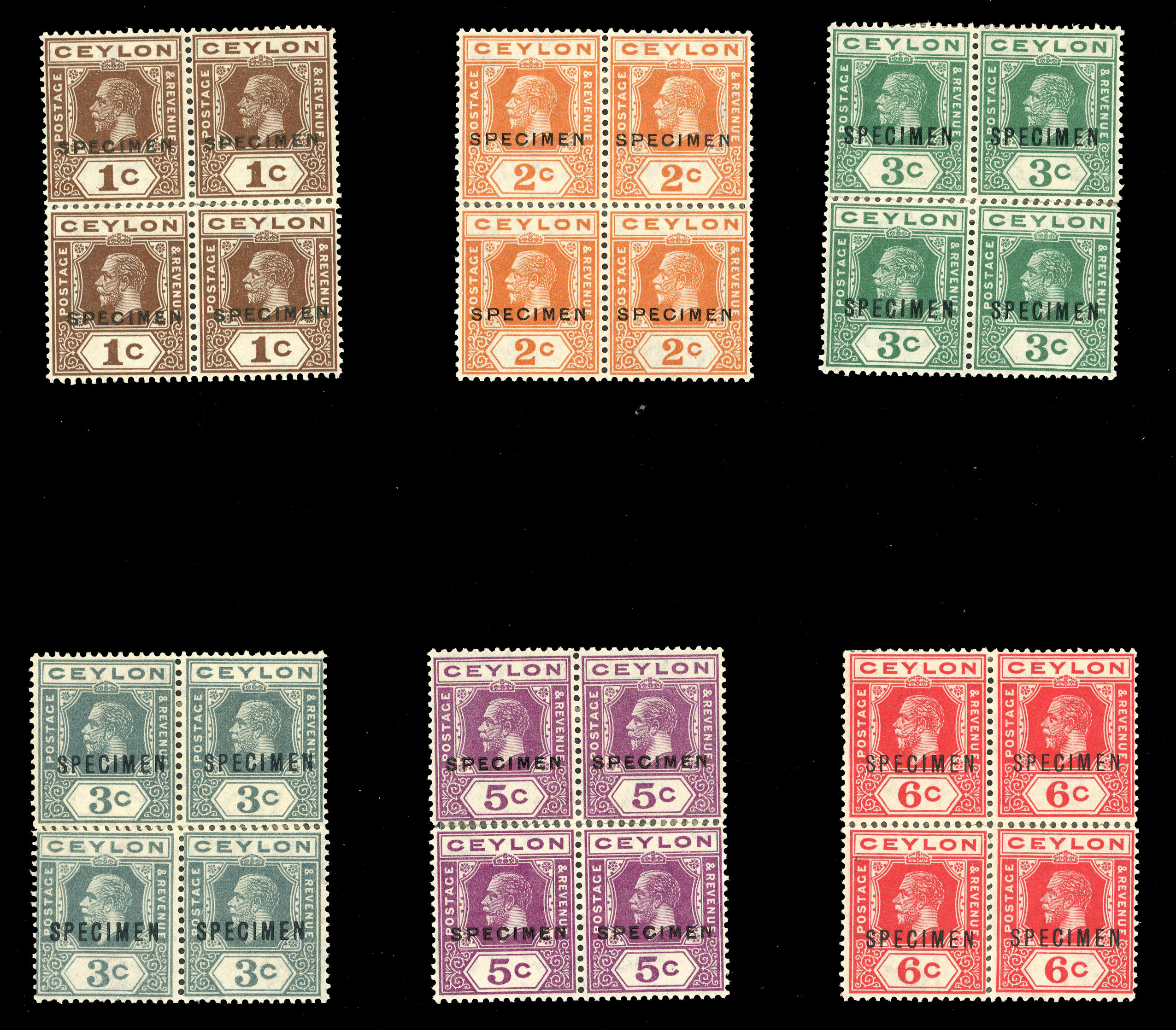 Ceylon SG 338s-357s SPECIMEN set in blocks of four