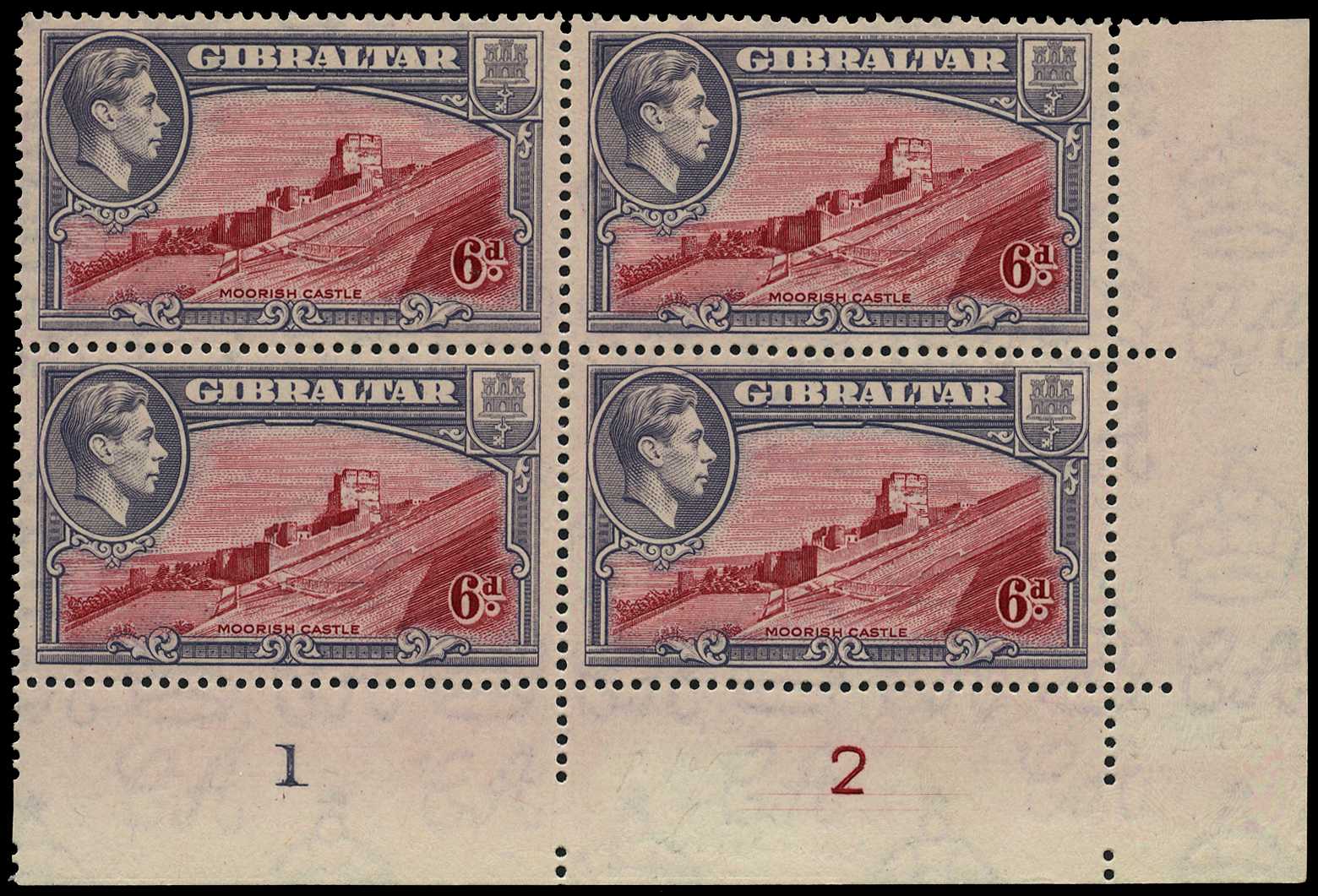 1938 6d perf 14 lower right corner block of...