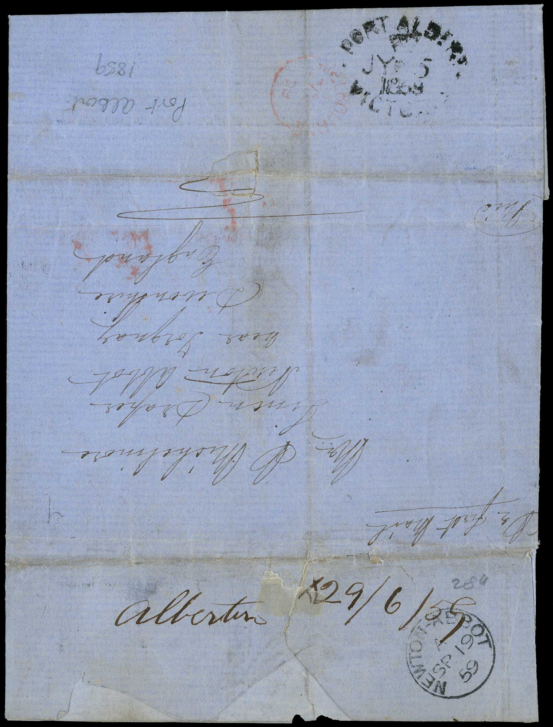 DISASTER MAIL: 1859 entire letter from...