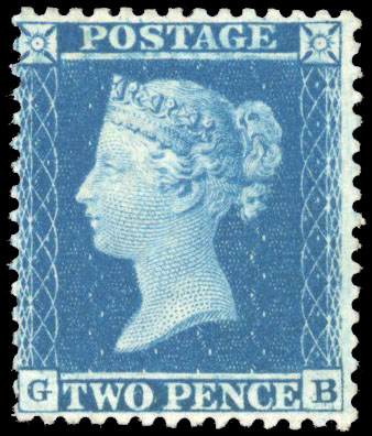 1855 2d Blue (Die I, Alphabet II, Wmk. Large Crown, Perf 14) Pl.5. Unused